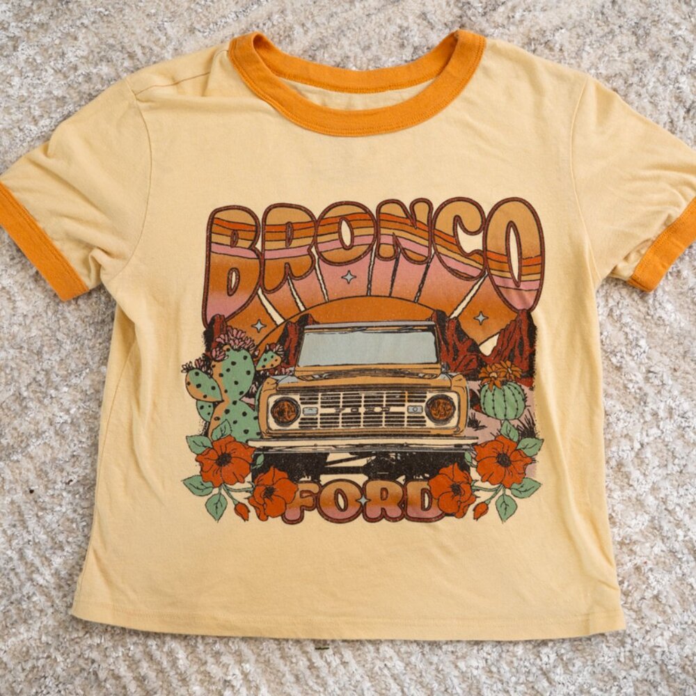 Ford Bronco Cropped Ringer T-Shirt Womens XS Hippie